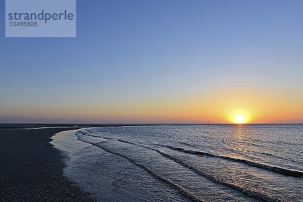 Sonnenuntergang an der Wasserkante  Amrum  Nordfriesische Insel  Nordfriesland  Schleswig-Holstein  Deutschland  Europa
