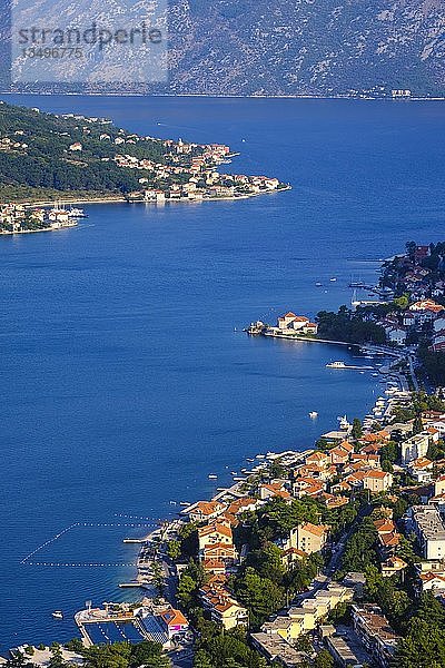 Dobrota und Prcanj  Blick von der Festung Sveti Ivan in Kotor  Bucht von Kotor  Montenegro  Europa