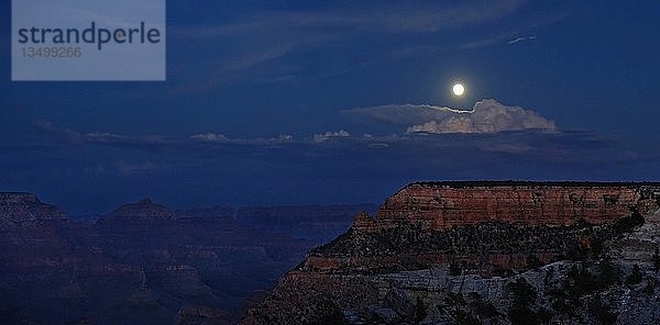 Blick auf den Grand Canyon bei Nacht und Vollmond  Aussichtspunkt Mather Point  South Rim  Grand Canyon  bei Tusayan  Arizona  USA  Nordamerika