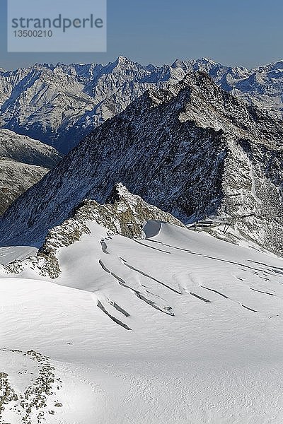 Gletscherspalten  Rettenbachgletscher und Blick auf die Ötztaler Alpen  Äußerer Schwarzkegel  Sölden  Ötztal  Tirol  Österreich  Europa