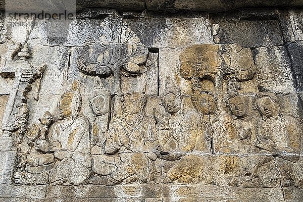 Steinrelief  Buddhistische Tempelanlage Borobudur  Yogyakarta  Java  Indonesien  Asien