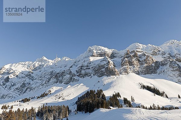 Säntis-Massiv im Winter mit Mt. Säntis  2500m  Appenzeller Alpen  Kanton Appenzell-Innerrhoden  Schweiz  Europa