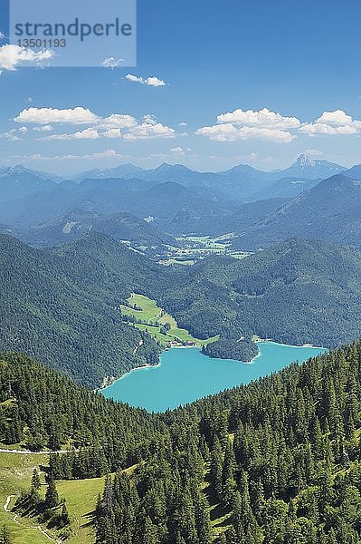 Blick vom Herzogstand über den Walchensee zum Karwendelgebirge  Oberbayern  Bayern  Deutschland  Europa