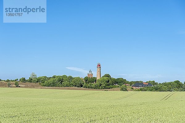 Getreidefeld vor dem Schinkelturm und dem Neuen Leuchtturm  Putgarten  RÃ¼gen  Mecklenburg-Vorpommern  Deutschland  Europa