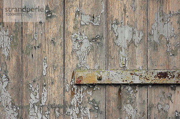 Alte Tür mit Lackspuren und Riegel