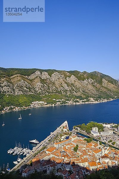 Altstadt von Kotor und Dorf Muo  Blick von der Festung Sveti Ivan  Bucht von Kotor  Montenegro  Europa