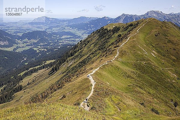 Gratwanderweg zwischen Fellhorn und SÃ¶llerkopf  hinter AllgÃ¤uer Alpen und Illertal  Oberstdorf  OberallgÃ¤u  AllgÃ¤u  Bayern  Deutschland  Europa