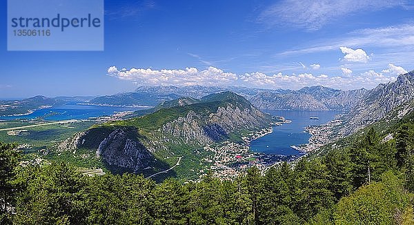 Bucht von Kotor mit der Halbinsel Vrmac  bei Kotor  Montenegro  Europa