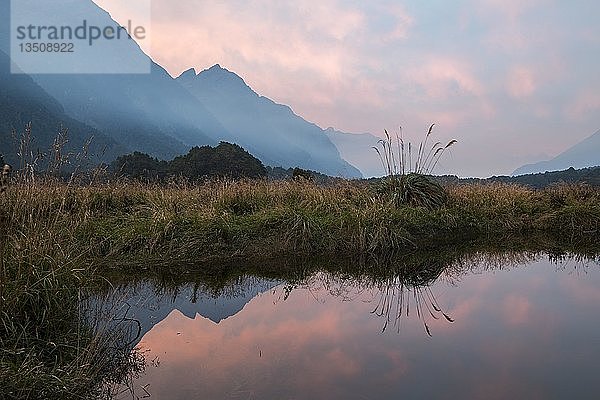 Abendstimmung im Eglinton-Tal  Milford Highway  Fiordland National Park  Southland  Neuseeland  Ozeanien