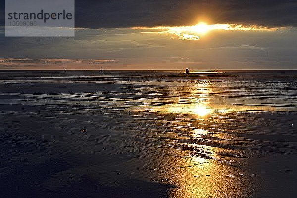 Sonnenuntergang über dem Wattenmeer  Strand von Norddorf  Amrum  Nordfriesische Insel  Nordfriesland  Schleswig-Holstein  Deutschland  Europa