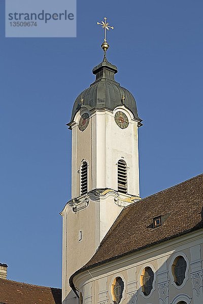 Kirchturm  Wallfahrtskirche von Wies bei Steingaden  AllgÃ¤u  Bayern  Deutschland  Europa