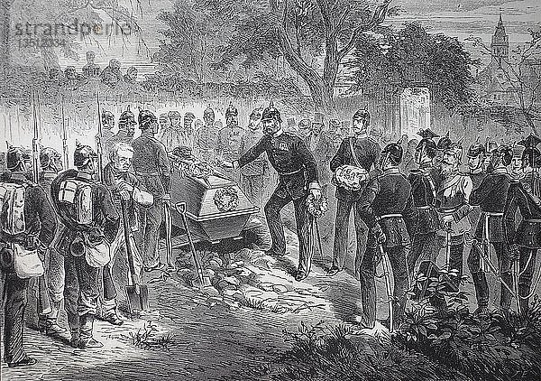 Beerdigung des französischen Generals Douaine durch preußische Truppen in Sarreguemines am 7. August 1870  Deutsch-Französischer Krieg 1870/1871  Holzschnitt  Frankreich  Europa