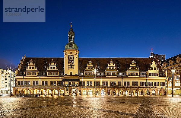 Altes Rathaus  Stadtgeschichtliches Museum  Marktplatz  Nachtaufnahme  Leipzig  Sachsen  Deutschland  Europa