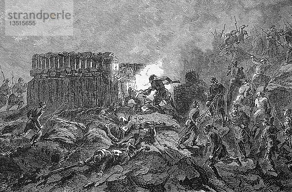 Krimkrieg 1855  Eroberung eines russischen Hinterhalts bei der Bastion  Holzschnitt  England