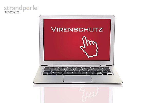 Laptop mit einem Cursor und dem Schriftzug Virenschutz
