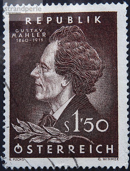 Gustav Mahler  ein österreichischer Komponist und Musiker  Porträt auf einer österreichischen Briefmarke  Schweden  Europa