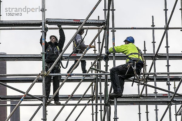 Gerüstbauer bei der Arbeit  Aufbau eines großen Gerüsts  Arbeit in großer Höhe  Deutschland  Europa