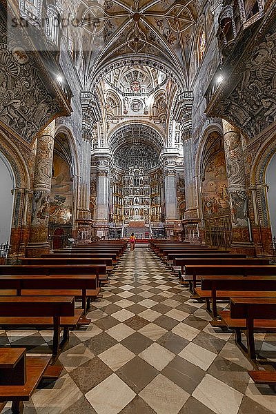 Innenraum  verzierte Decke  Renaissancekirche und Kloster  Monasterio de San Jerónimo  Granada  Andalusien  Spanien  Europa