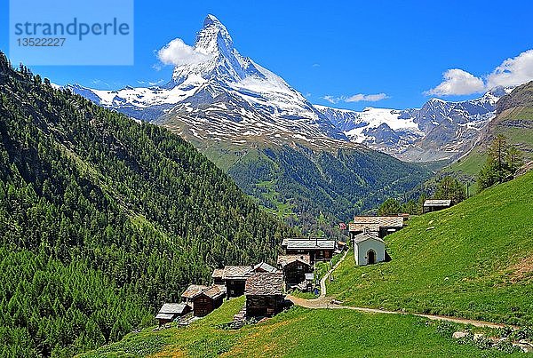 Weiler Findeln mit Matterhorn 4478m  Zermatt  Mattertal  Wallis  Schweiz  Europa
