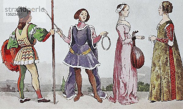 Kleidung  Mode in Italien zur Zeit der Frührenaissance um 1460-1490  Illustration  Italien  Europa