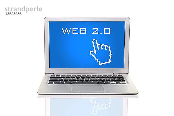 Laptop mit einem Cursor und der Aufschrift Web 2.0