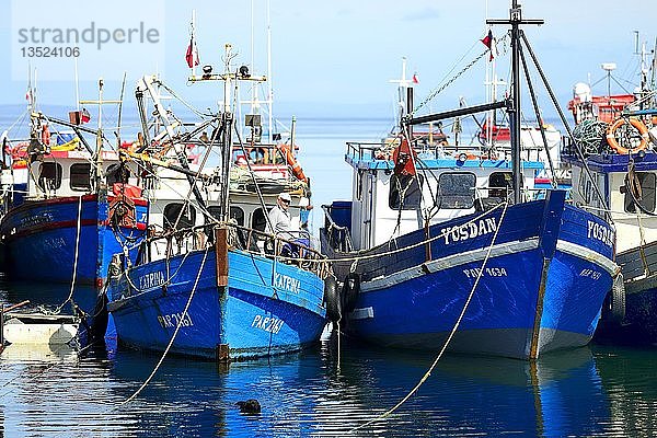 Fischerboote in der Bucht von Puerto del Hambre  nahe Punta Arenas  Magallanes  Patagonien  Chile  Südamerika