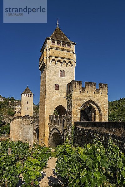 Valentre-Brücke auf dem Pilgerweg nach Santiago de Compostela  Fluss Lot  Cahors  Departement Lot  Okzitanien  Frankreich  Europa