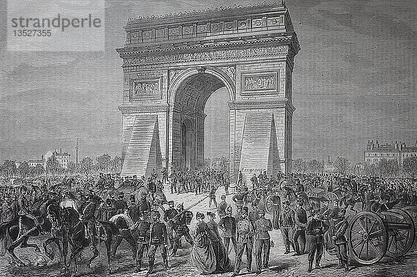 Auf dem Triumphbogen in Paris  während des Aufenthalts der deutschen Soldaten am 2. März 1871  Holzschnitt  Frankreich  Europa
