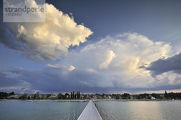 Aufziehende Gewitterwolken am Bodenseeufer  Altnau  Kanton Thurgau  Schweiz  Europa