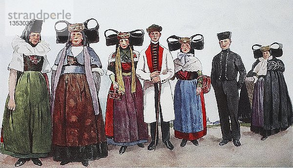 Menschen in Trachten  Mode  Kleidung in Deutschland  Trachten aus dem Kreis Schaumburg-Lippe um 19. Jahrhundert  Illustration  Deutschland  Europa