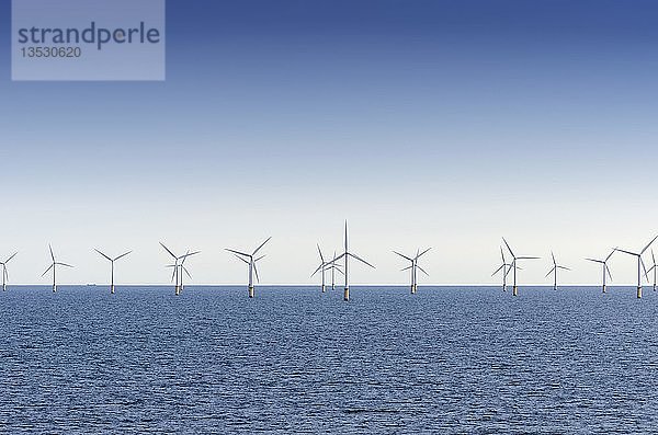 Der Windpark Thorntonbank  ein Offshore-Windpark in der Nordsee auf der Thornton-Sandbank etwa 30 km vor der Küste Westflanderns  zwischen Ostende und Zeebruegge  Belgien  Europa