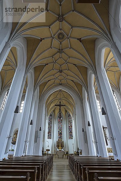 Spätgotischer Innenraum des 15. Jahrhunderts  Pfarrkirche Maria Himmelfahrt  Vilsbíburg  Niederbayern  Deutschland  Europa