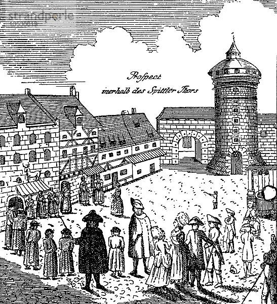 Rundgesang der Findelkinder in Nürnberg  1750  aus öffentlichem Brauchtum in Nürnberg  Holzschnitt  Deutschland  Europa