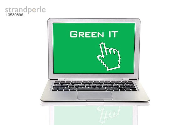 Laptop mit einem Cursor und dem Schriftzug Green IT
