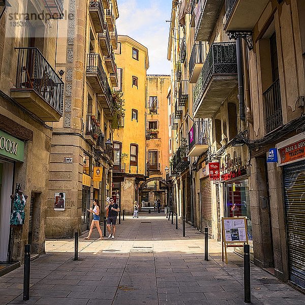 Enge Gasse  Gasse  zwischen Häusern  Barri Gòtic  El Gòtic  gotisches Viertel  Altstadt  Barcelona  Katalonien  Spanien  Europa