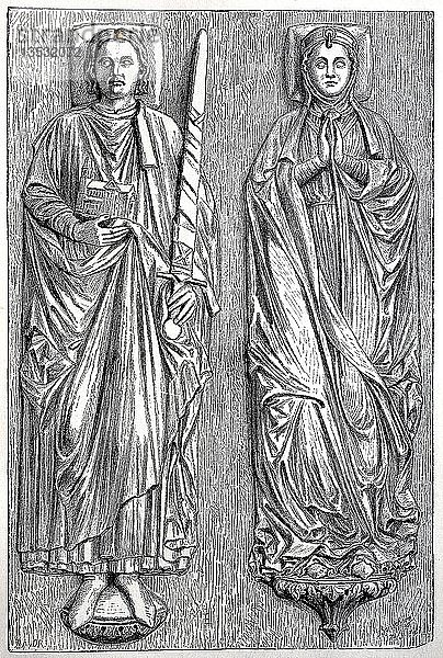 Die Grabfiguren Heinrichs des Löwen und seiner Frau Mechthild im Braunschweiger Dom  1880  Holzschnitt  Deutschland  Europa