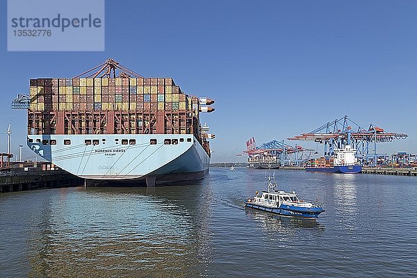 Frachtschiff beladen im Hafen  Containerterminals Eurogate und Burchardkai  Waltershof  Hamburg  Deutschland  Europa