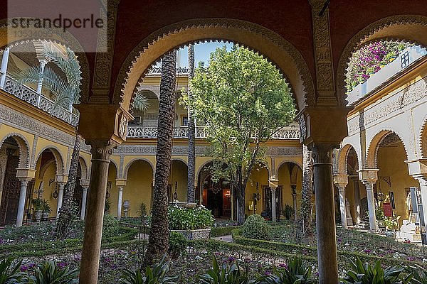Innenhof mit Palmen  Palast  Palacio de las Dueñas  Sevilla  Andalusien  Spanien  Europa