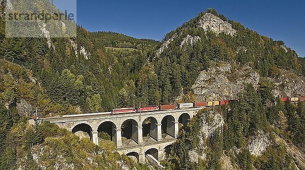 Semmeringbahn verläuft über Krauselklause-Viadukt  Breitenstein  Raxgebiet  Niederösterreich  Österreich  Europa