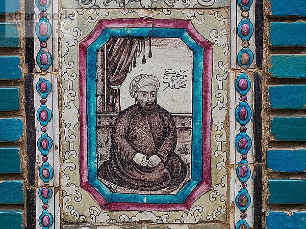Kachelbild mit Szene aus der persischen Geschichte  Moschee Tekyeh Moaven-ol Molk  Kermanshah  Iran  Asien