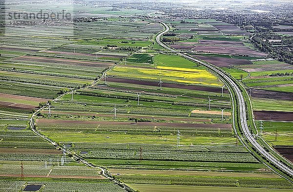 Agrarlandschaft mit Bundesautobahn BAB 26 zwischen Stade und Buxtehude  Altes Land  Niedersachsen  Deutschland  Europa