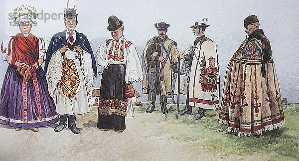 Mode  Kleidung  Volkstrachten in Ungarn  Illustration  Ungarn  Europa