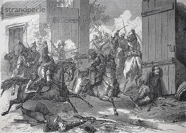 Die Erkennungsschlacht bei Niederbronn am 26. Juli  Deutsch-Französischer Krieg oder Deutsch-Französischer Krieg 1870/1871  Holzschnitt  Frankreich  Europa