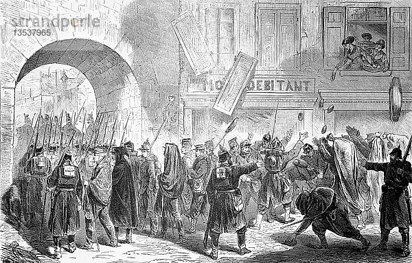 Abreise der französischen Kriegsgefangenen aus Sedan am 2. September  Deutsch-Französischer Krieg 1870/71  Holzschnitt  Frankreich  Europa