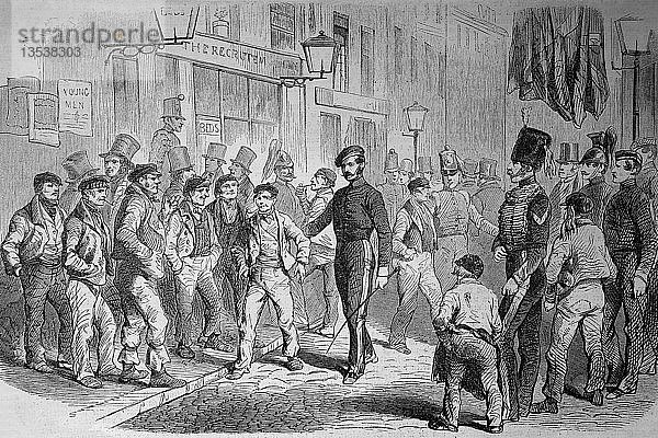 Krimkrieg 1855  Rekrutierung von Männern für die englische Armee  Holzschnitt  England