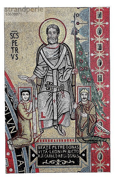 Mosaikbild  Denkmal der karolingischen Kunst und älteste Porträtdarstellung Karls des Großen  IX. Jahrhundert im Lateran zu Rom  1880  historisches Bild  Italien  Europa