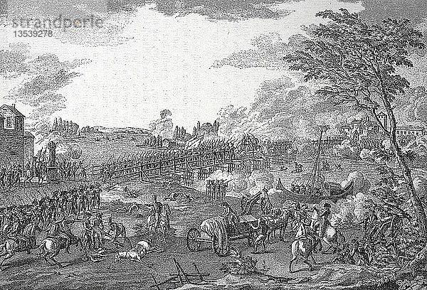 Erstürmung der Brücke von Lodi am 10. Mai 1796  der Feldzug Napoleons gegen die Österreicher in Italien  Holzschnitt  Italien  Europa