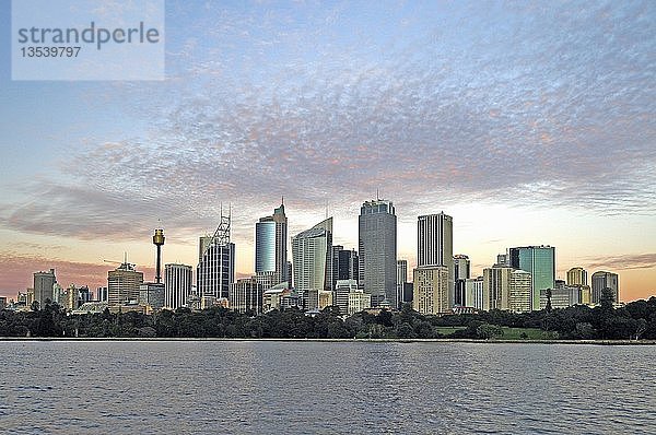 Skyline von Sydney bei Sonnenaufgang  Sydney  New South Wales  Australien  Ozeanien