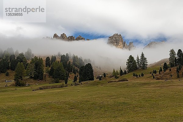 Berglandschaft im Nebel  Grödnerjoch  Dolomiten  Südtirol  Italien  Europa