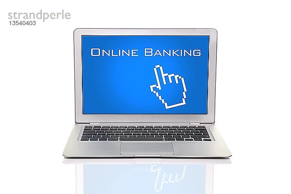 Laptop mit einem Cursor und dem Schriftzug Online Banking